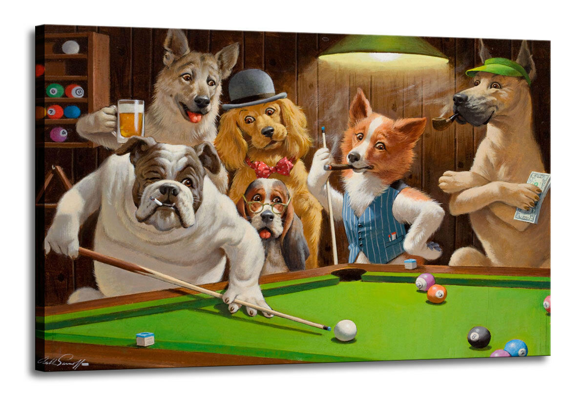 

Arthur Sarnoff Dogs Playing Pool Home Decor Handpainted &HD Print Oil Paintings On Canvas Wall Art Pictures 191103