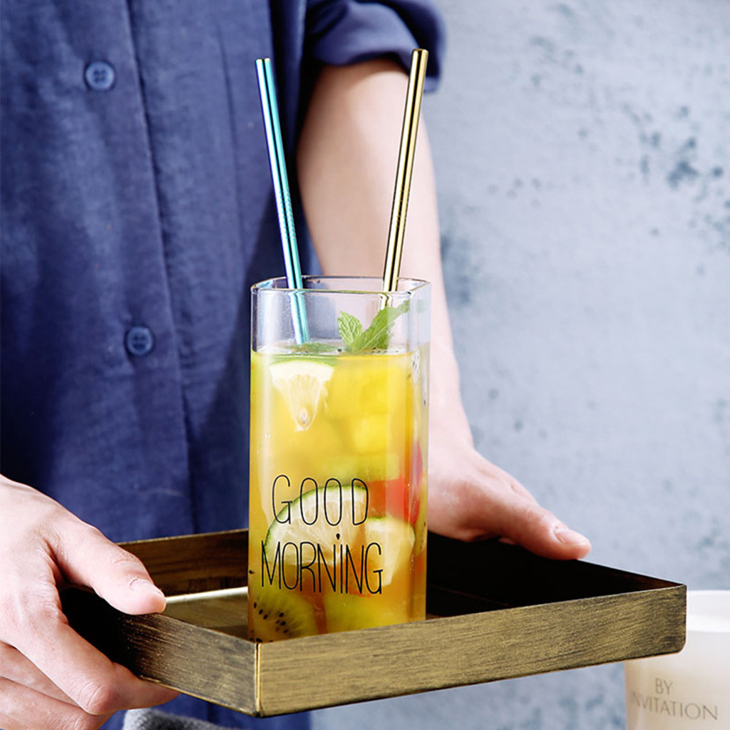 

4 Pcs Reusable Straight Drinking Straws Metal Stainless Steel Eco-Friendly 10.5in Straw with Cleaning Brush Bar Party Accessory