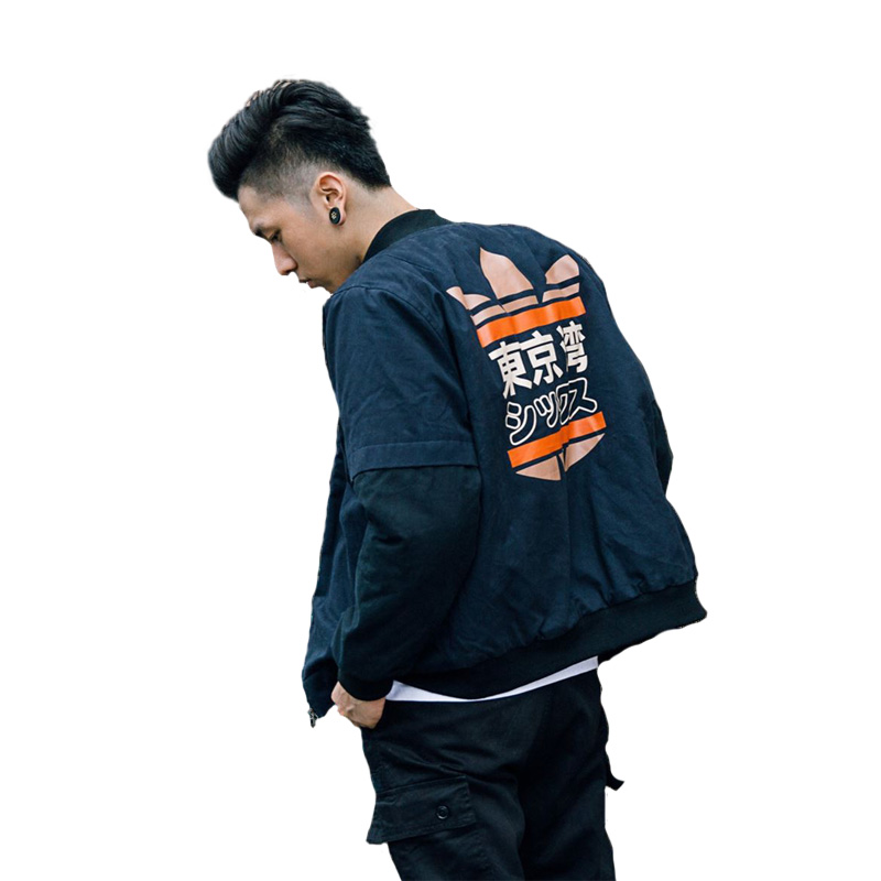 

2018 Spring Men Bomber jacket Tokyo Bay printing Outwear Japan Flight Pilot jackets male Coat College Outerwear RS-259, Black