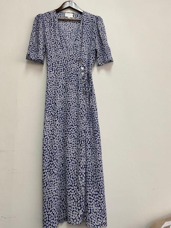 

Women Dress 2020 Spring and Summer New Lace Yellow Floral V-neck Midi Dress, White