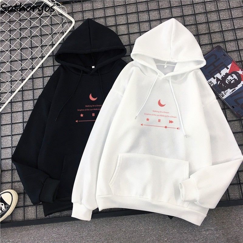 

Hoodies Women Hooded Plus Velvet Printed Loose Korean Style Simple Pullover Oversize 2XL All-match Chic Trendy Leisure Ulzzang, 1 regular