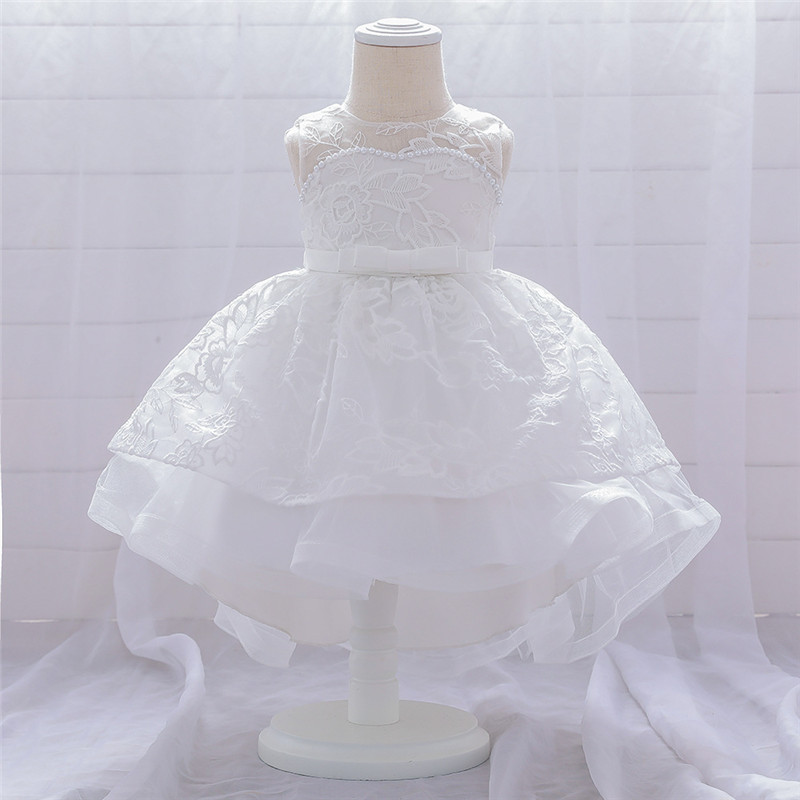 

Cute Baby girl Dress Elegant Embroidered Flower pearl princess Dress Children's Clothing Hundred Day Banquet Party Tutu
