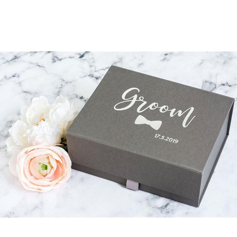 

Personalised Real Foil white Custom Groom Gift Box Grey Gift Box with Wedding Date rose gold Honeymoon Magnetic