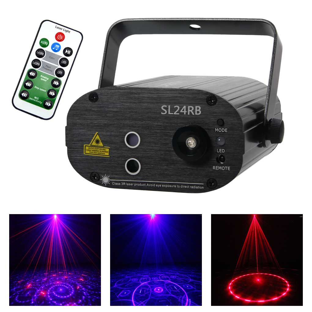 AUCD Party Lights Mini 24RB Red Blue Laser Projector Machine 3W Blue LED -licht voor DJ Club Stage -verlichting SL24RB