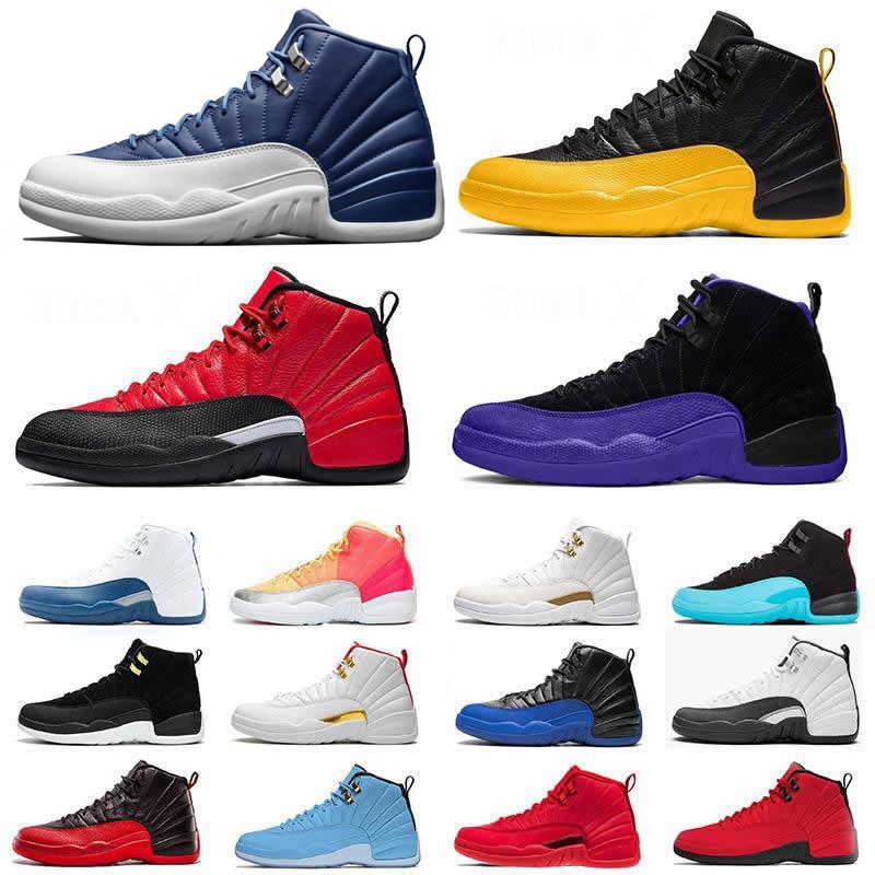 

New 12s Blue DARK CONCORD 12 Men Basketball Shoes FIBA Indigo Dark Concord University Gold Dark Grey Jumpman mens trianers Sports Sneakers, 11