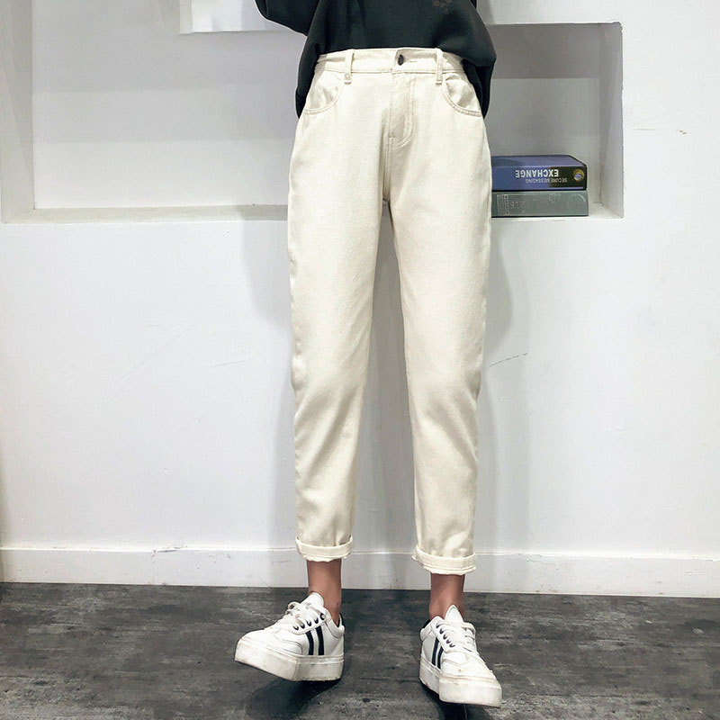 

2019 new spring elastic waist high waist jeans woman harem jeans Pink beige brown black plus size 32 mom pants for women