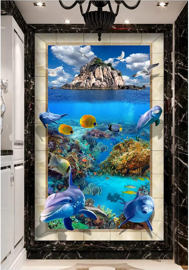 

WDBH 3d wallpaper custom photo Underwater world island islet coral algae porch home decor living room 3d wall muals wall paper for walls 3 d, Non-woven