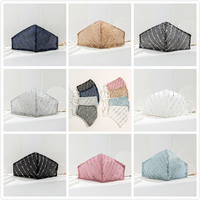 

Sexy Bling Bling Sequins Protective Mask PM2.5 Dustproof Mouth Cover Washable Reuse Face Mask Fashion Elastic Earloop Masks for Women Girls