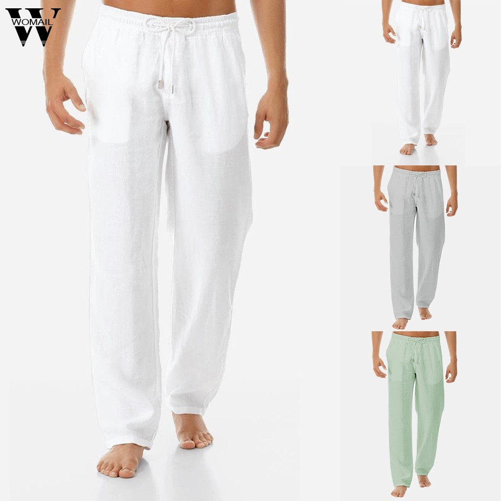

Mens Pants Casual Harem Pants Men Linen Solid White Trousers Jogger Fitness Male Elastic Waist Straight Men's Pant J621, Wh