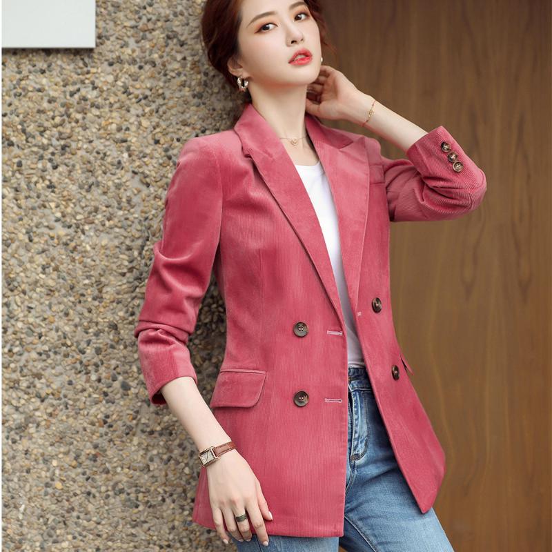 

High Quality Women Casual Double Breasted Blazer Coat Full Sleeve Red Green Black Outerwear Chic Loose Winter 2020 New Tops, Green blazer