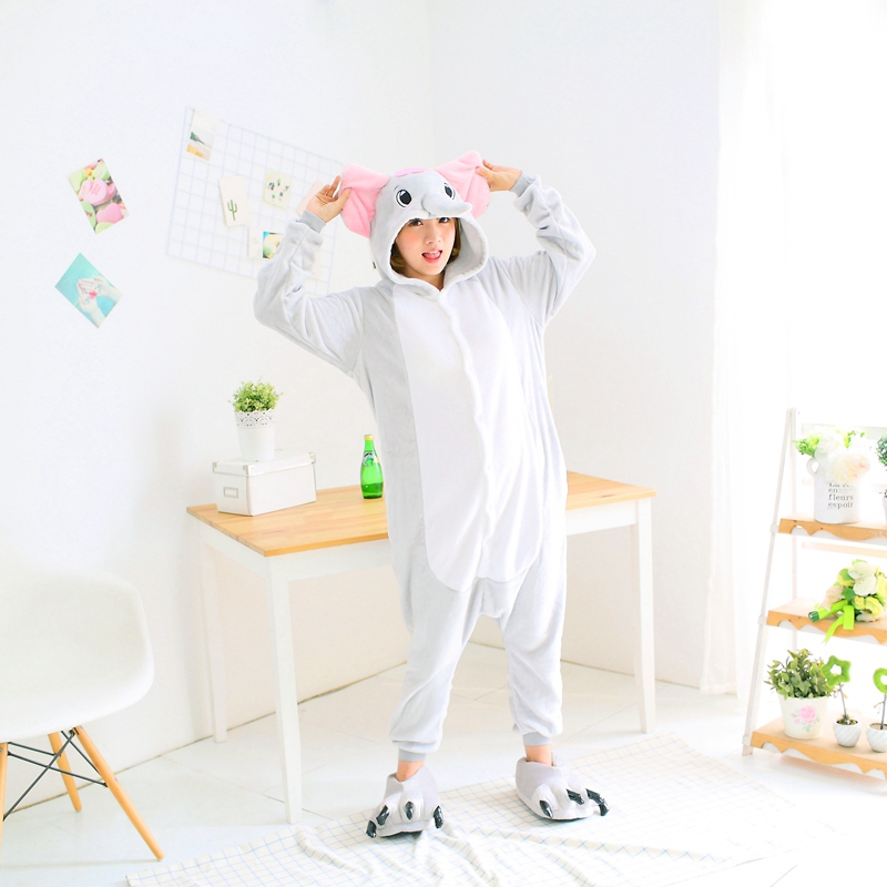 

Unisex Adults Animal Pajamas Anime Onesie Elephant Flannel Cartoon Cute Warm Cosplay Sleepwear, Blue