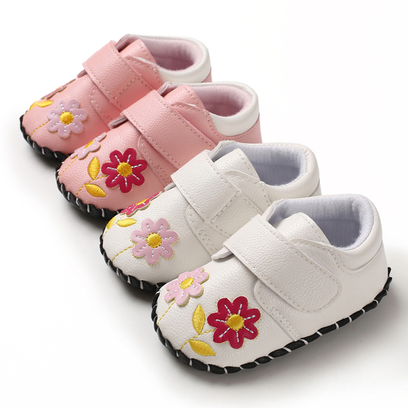 

Baby Soft Sole Crib Shoes Infant Toddler PU Leather Sneaker Newborn Shoes Girls Breathable Soft Bottom Embroidery First Walkers, Pink