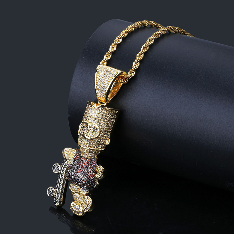 

Fashion Necklaces Jewelry Personality Luxury Glaring Zircon Micro Paved Cartoon Figure Pendant 18K Gold Plated Hip Hop Necklace LN127