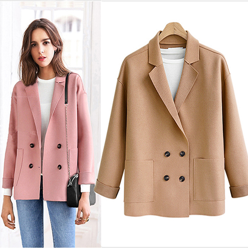 

Women Double Woolen Coat 2018 Winter Overcoat Jacket Women Slim Woolen Cashmere Coats Double Breasted Cardigan Jackets Plus Size, Black