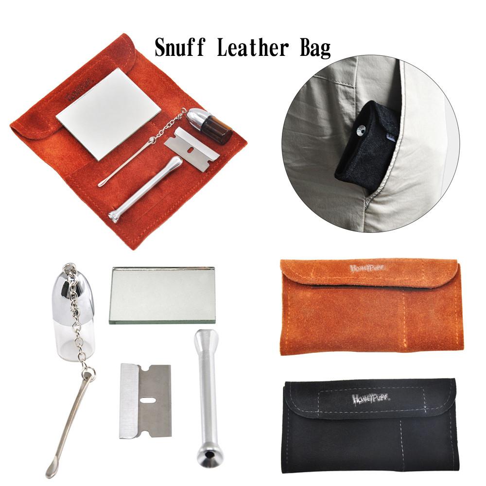 

100% Genuine Leather Tobacco Pouch Bag Snuff Snorter Tool Sniffer Straw Hooter Hoover Pouch Bag Pipe Smoking Case Pill Bottle Box Case