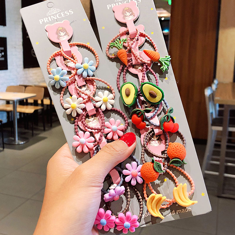 

10PCS/Set Flower Elastic Cartoon Hair Bands Candy Ponytail Holder Girls Cute Scrunchie Children Kids Fashion Hair Accessories, 12