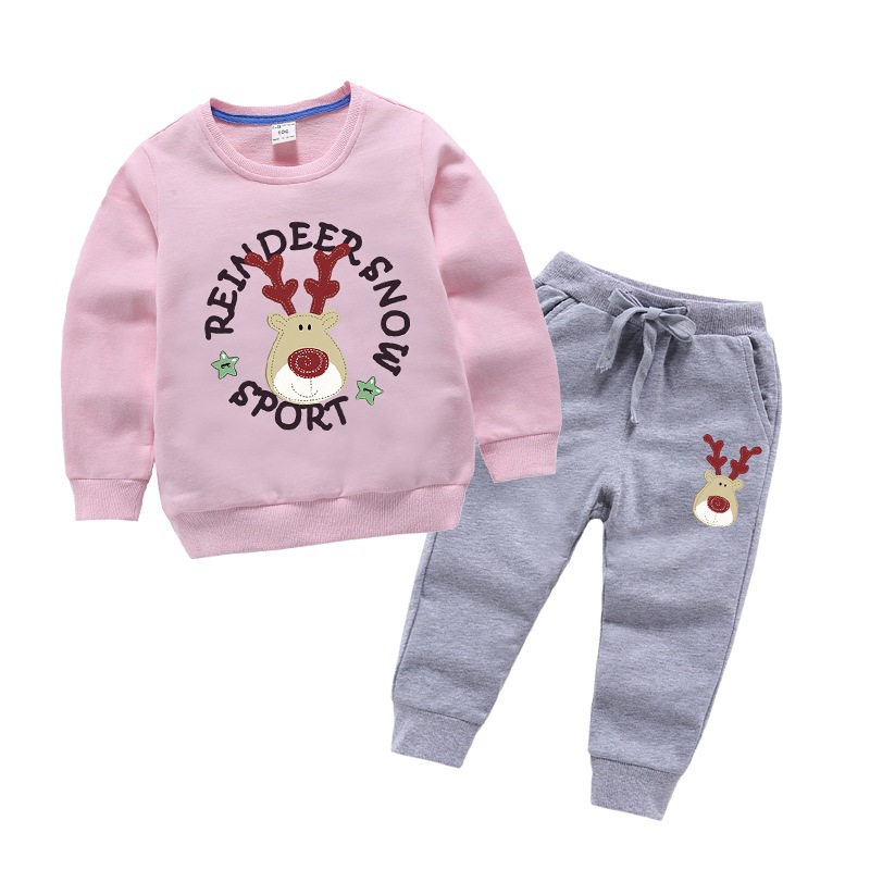

Retail kids christmas outfits cartoon cotton 2pcs suit set(tshirt+pant)kids luxury designer clothes girls casual sportwear baby tracksuits, 2pcs=1set;top quality