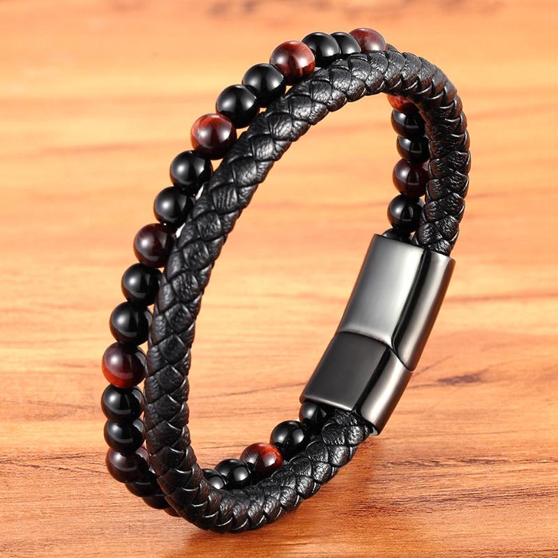 

Charm Bracelets Special Style Bead Leather Combination Splicing Men's Bracelet Three Colors DIY Size Year's Surprise Gift