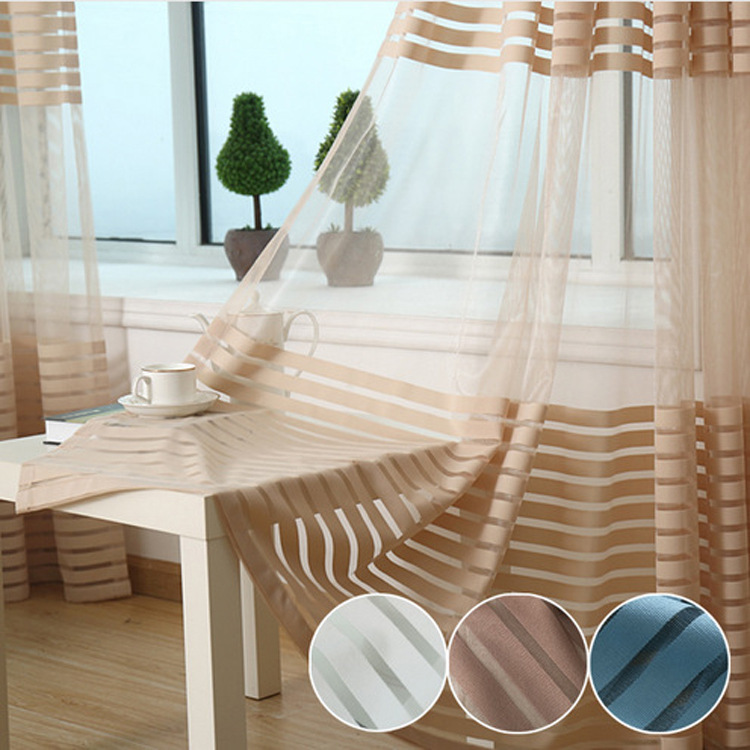 

4 Colors Modern Stripes Tulle Curtains for the Living Room Transparent Curtain For Window Curtains Bedroom cortina, 02