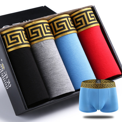 

4pcs/lot Men's Underwear High Quality 4 Colors Sexy Cotton Men Boxers Breathable Mens Underwear Branded Boxers Logo Underwear Male Boxer, Black;white