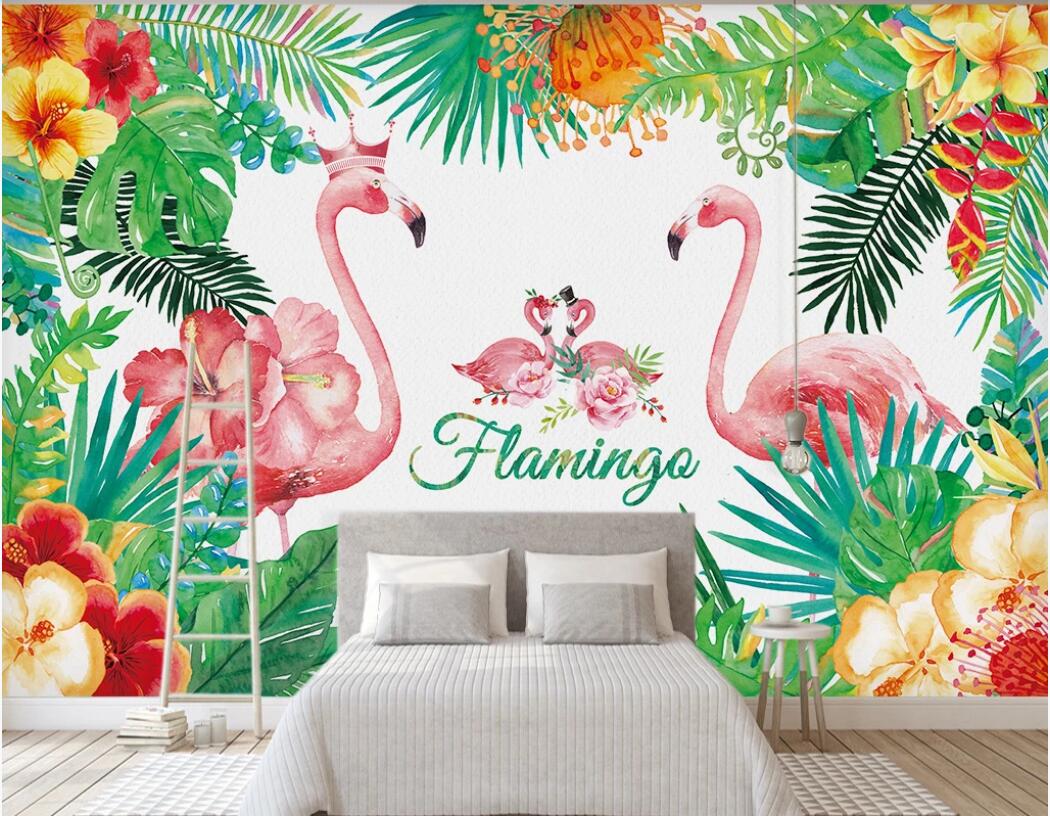 

3d room wallpaper custom photo mural Modern Flamingo banana leaf back leaf background wall wallpaper for walls 3 d, Non-woven fabric
