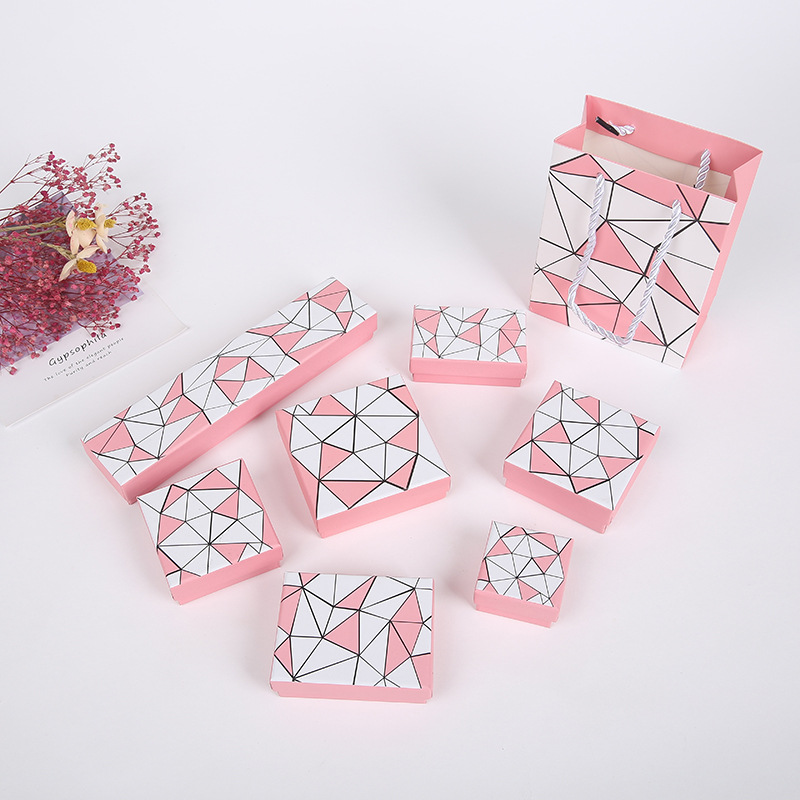

[Simple Seven]Irregular Geometry Jewelry Box,Trend Ring Gift Case,Pink&White Jewelry Storage for Necklace, Issey Style Pendant Display