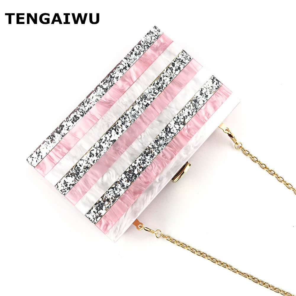 

Fashion Sequin Handbags Women Box Clutches Top Quality Party Evening Purse Gold Strip Box Clutch Bag Dropship, As pic