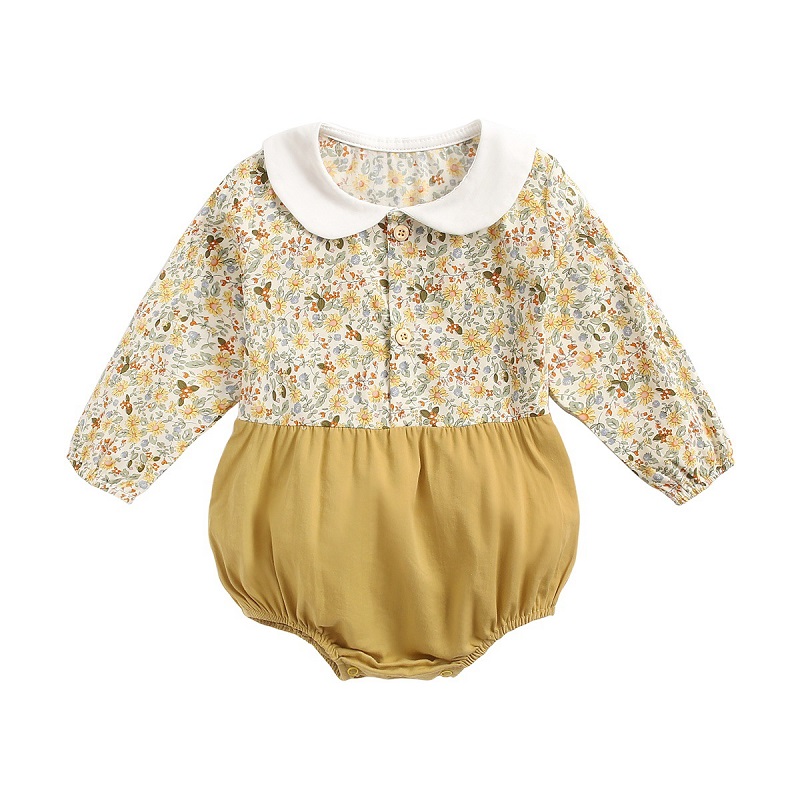 

0-24M Newborn Boys Rompers Baby Bodysuit Long Sleeve Floral Pattern Romper Autumn Girls Baby Girl Clothes Infants Jumpsuit Full, Beige