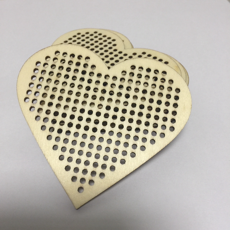 20 Pcs Heart Circle Shapes Cross Stitch Hole Carving Wooden Scrapbooking Craft for Embellishments Handmade Diy Handicraft Decor-image-463769502