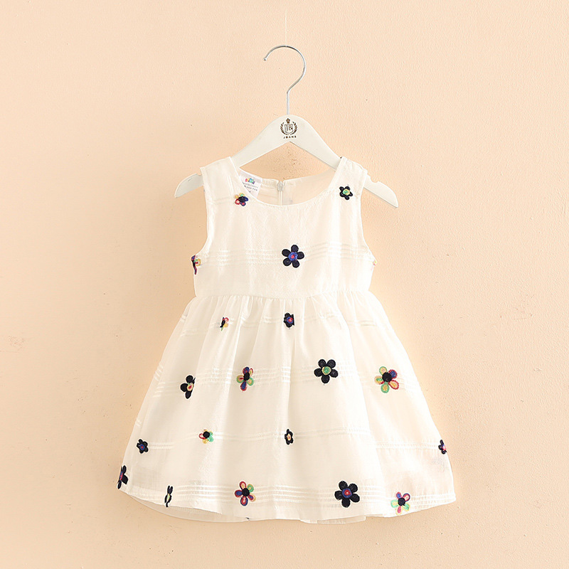 

Children Summer Dresses Cute Flower Printed Sleeveless Princess Dresses for Girls, White