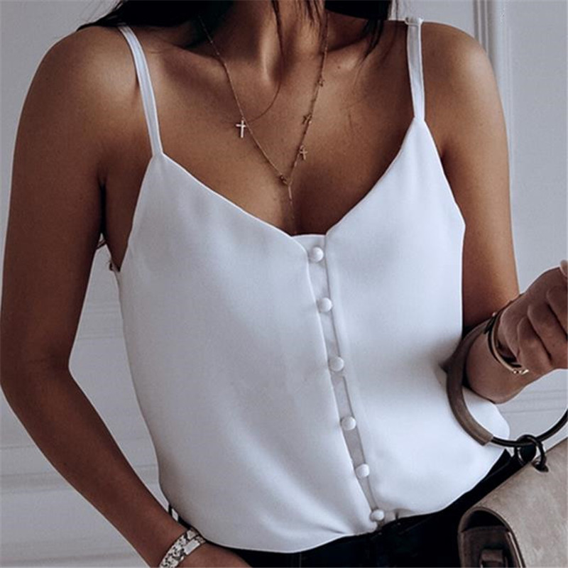 

Women Casual 2020 Summer Top Sleeveless Off Shoulder Vest Ladies Plain Tank V Neck Loose Tops debardeur femme camisa feminina, Black