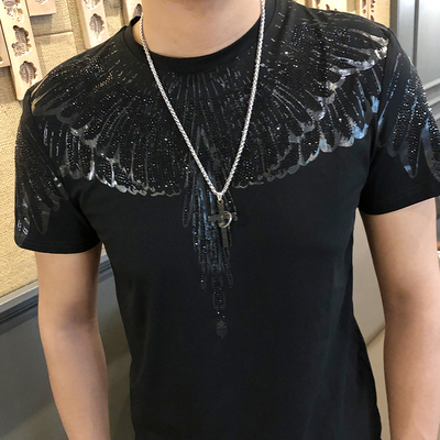 

Freeship mens rhinestone beading black sweatshirts short sleeves T shirt fashion/studio/bling style