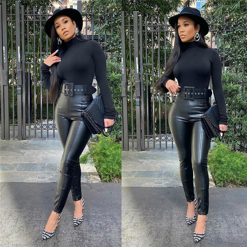 womens black leather pants outfit