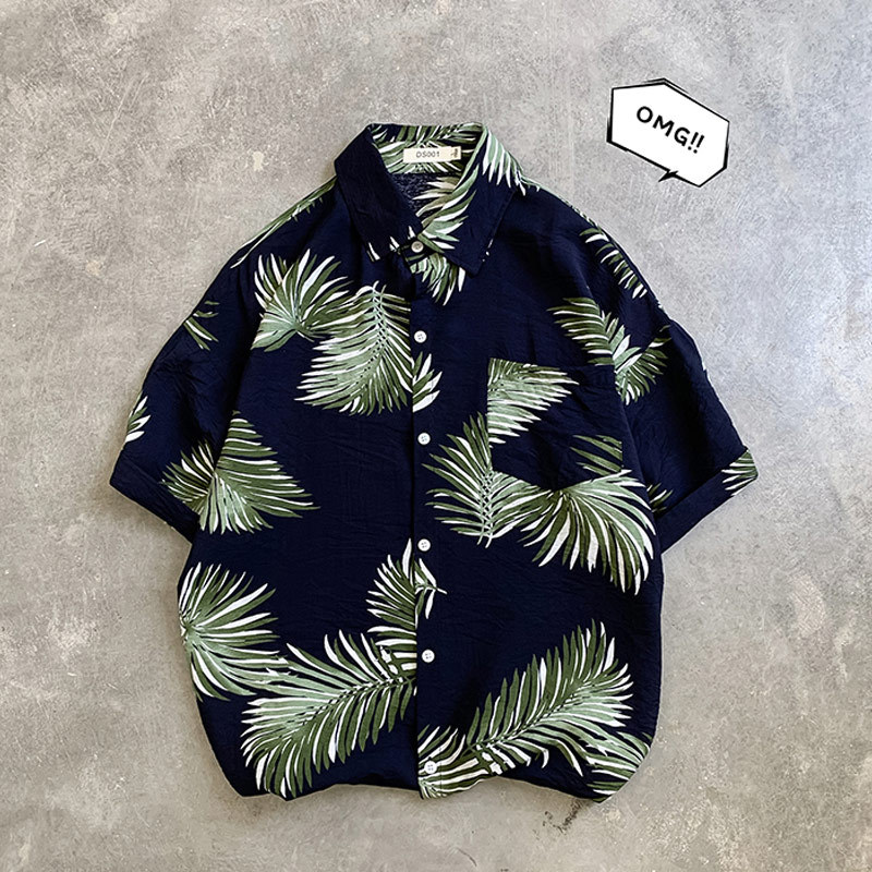 

Januarysnow Floral Shirt Men's Short Sleeve Vetiver Korean Version Loose Summer Retro Trend Big Size Women Handsome Hawaii, Yellow