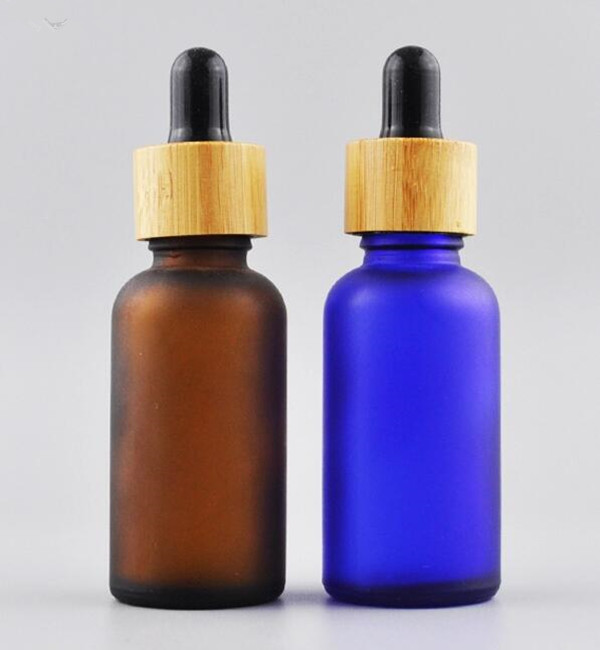 

1oz 30ml glass bottles with dropper essential oil bottles frost black/clear/amber/blue/green with bamboo dropper cap e liquid bottle