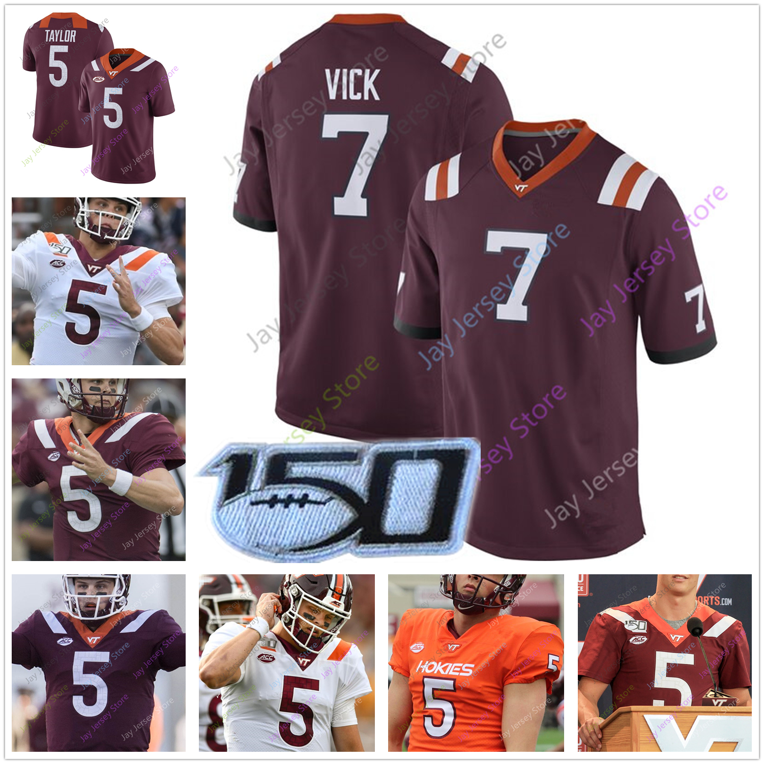 

Custom Virginia Tech Hokies Football Jersey College Ryan Willis Ryan Willis Tayvion Robinson Tre Turner Chamarri Conner Michael Vick Damon H, No extra patch