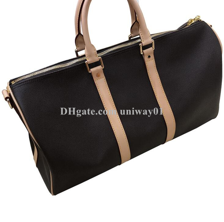 

Genuine leather High Quality Big Large Tote serial number duffle travel bag case woman women man designer handbag, Brown flower