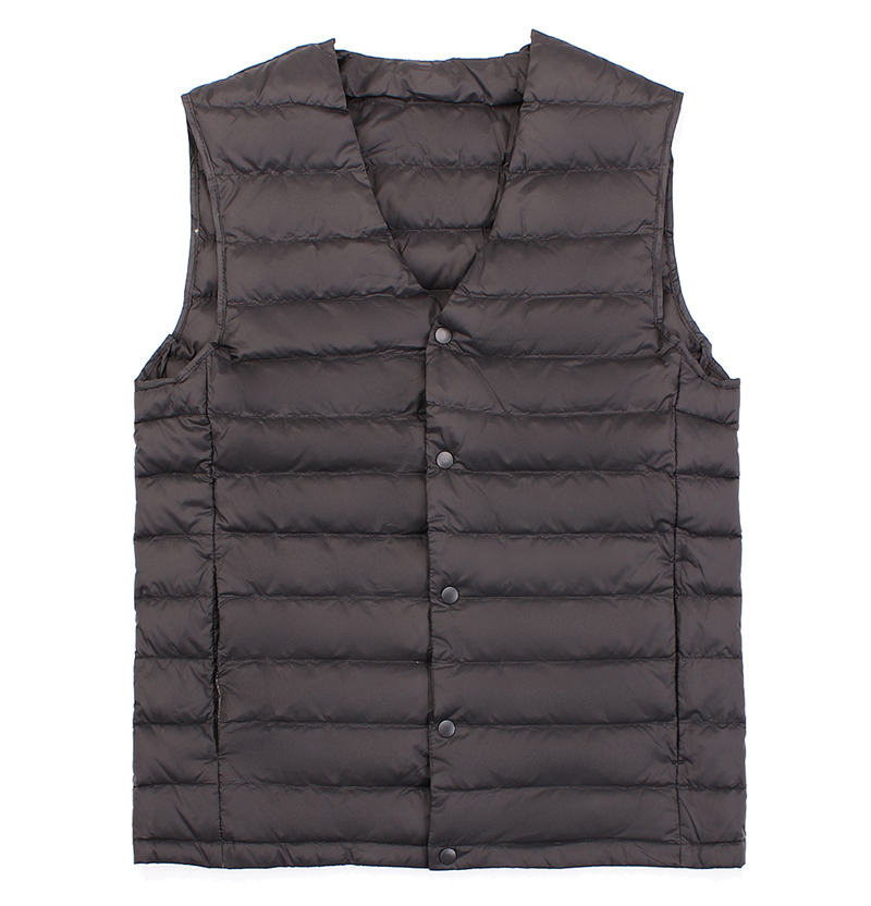 

2019 New Man Ultra Light Down Vest Spring Autumn Sleeveless V-Neck Vest Male Casual Winter Collarless Waistcoat Men, Black