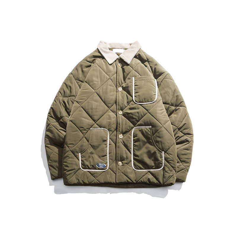 

Japanese Harajuku Vintage Diamond Quilted Jacket Coat for Men and Women Unisex Button Up Winter Quilted Parka Plus Size, Version 1