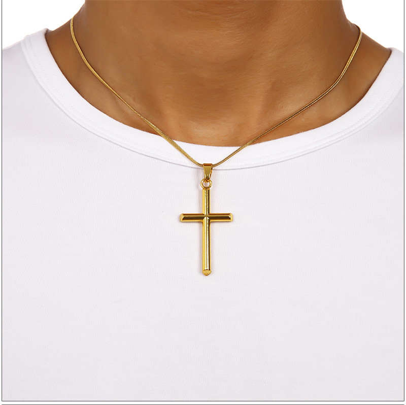 

Mens 18k Gold Charm Jesus Cross Pendant Necklace Fashion Hip Hop Jewelry Design Long 45CM Chains Punk Rock Rap Chokers Necklaces For Men, Silver