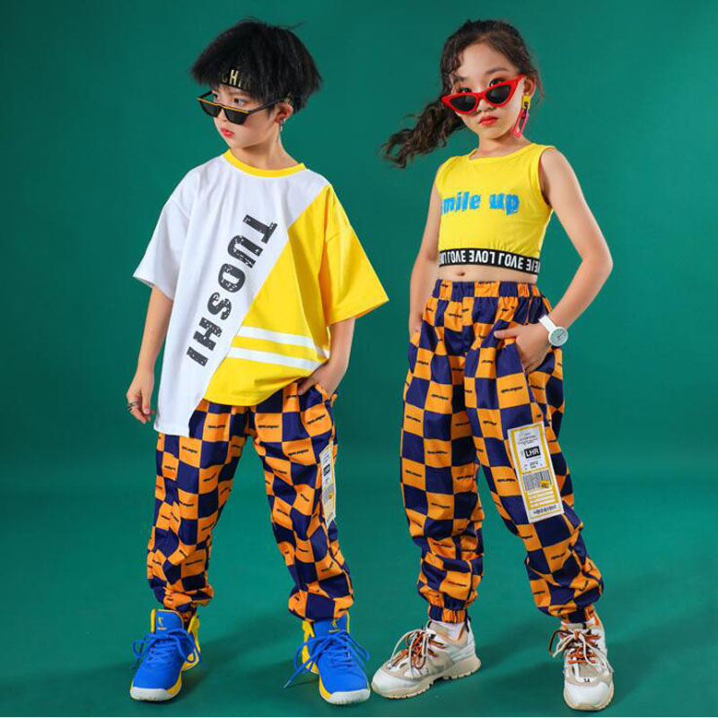 

Kids Jazz Dance Children competitions Costumes Girls Hip Hop Stage Wear Dance Costumes Jazzy Wear Boys Street Clothes, Yellow