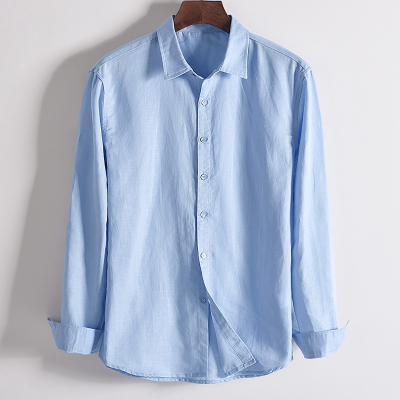 

Linen Long Sleeve Shirt Men' new cotton linen shirt in autumn 2019 business leisure fit Lapel top 9027, Blue
