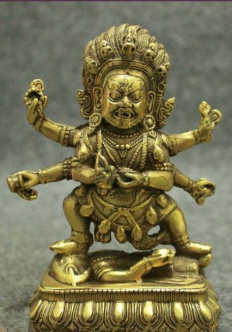 

Folk Tibet Brass Buddhism Joss Vajra Protect 6 Arms Mahakala Buddha Seat Statue