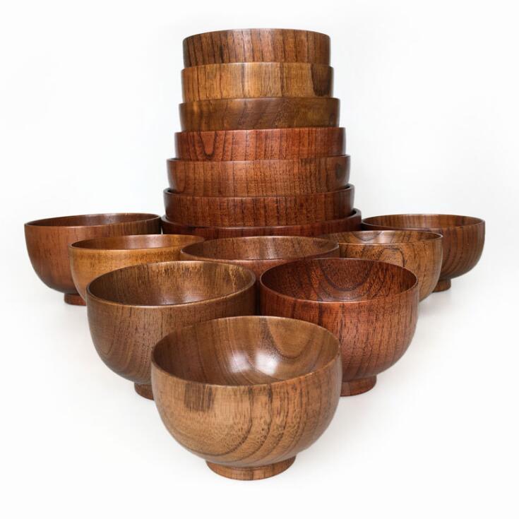 Round Wooden Bowls Rice Salad Soup 100/% Natural Container Kitchen Tableware