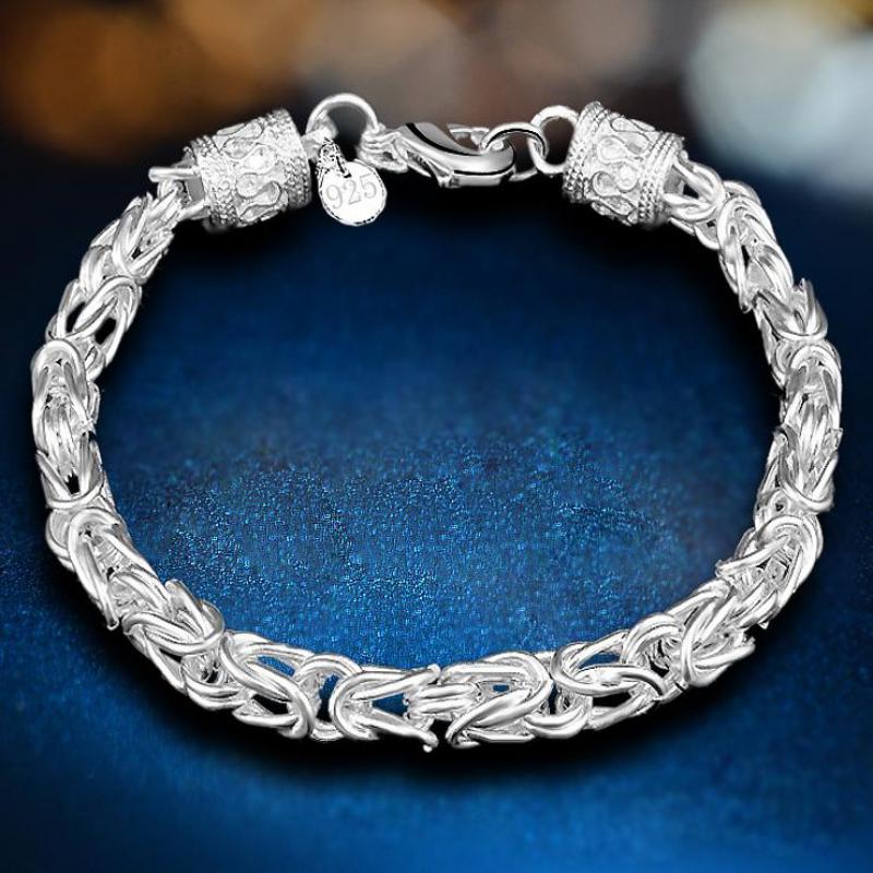 

Link, Chain Geometric Charms Bracelet 925 Sterling Silver Color Bracelets For Women Fashion Link & Bangles Jewelry Wholesale