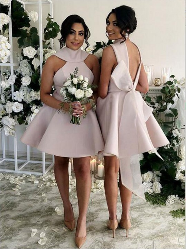 

2019 Fashion Bridesmaid Dresses Custom Made Color Special Design Women Wedding Guest Dresses Zipper Back With Bow Girls Short/Mini Dresses, Yellow