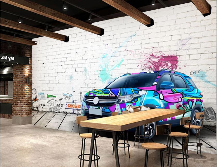 

3d wallpaper custom photo Retro nostalgic European 3D brick wall car graffiti Home decor 3d wall murals wallpaper for walls 3 d living room, Non-woven wallpaper