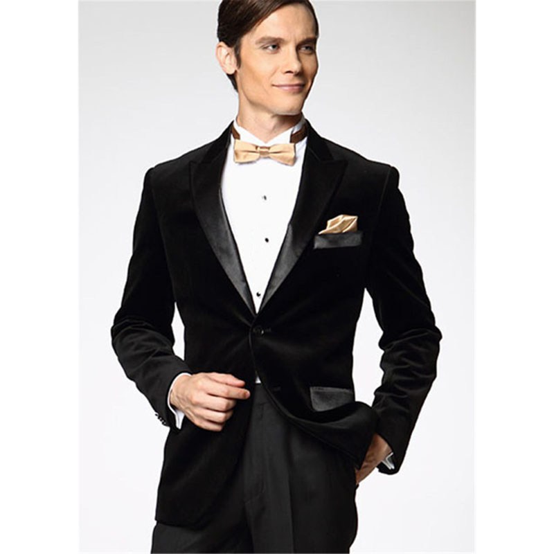 

Black Velveteen Wedding Tuxedos Slim Fit Suits For Men Groomsmen Suit Two Pieces Cheap Prom Formal Suits (Jacket+Pants+Tie) 131, Same as image