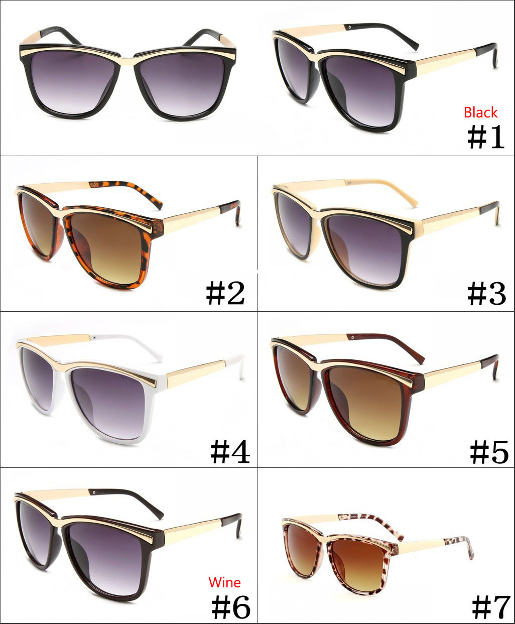 

10pcs,Brand 1581 Cool Designer Sunglasses for men and Women Driving Sun Glasses Eyewear Sunshades glasses 7 colors, White;black