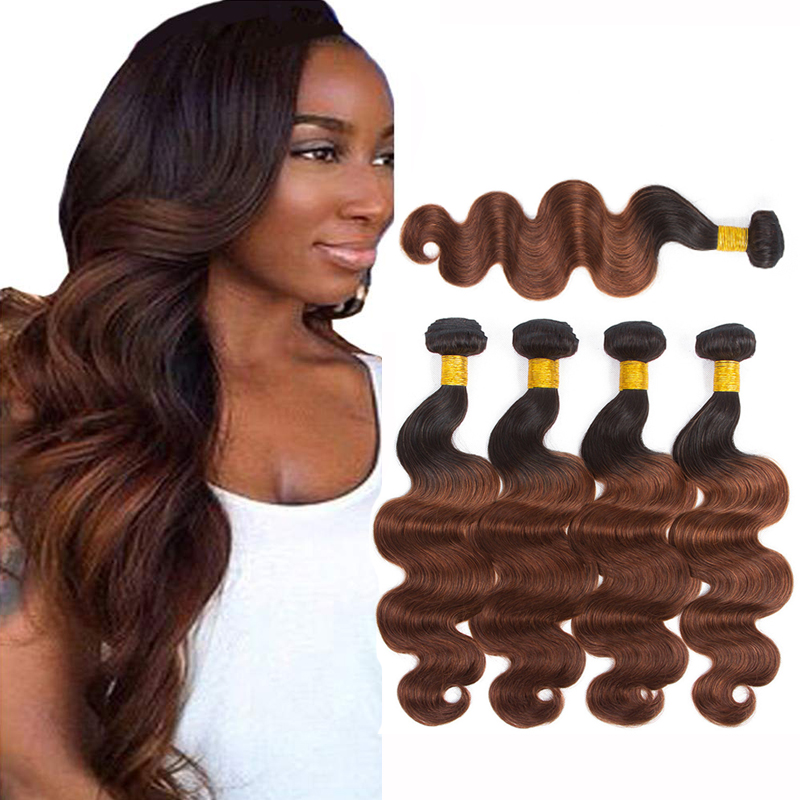 

Ombre Body Wave #1B 33 Unprocessed Brazilian Remy Virgin Human Hair 3 or 4 Bundles Long Weave Extensions Natural Black to Light Auburn, Ombre color